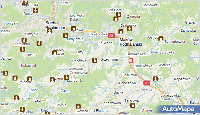 mapa Grzechynia, Grzechynia na mapie Targeo