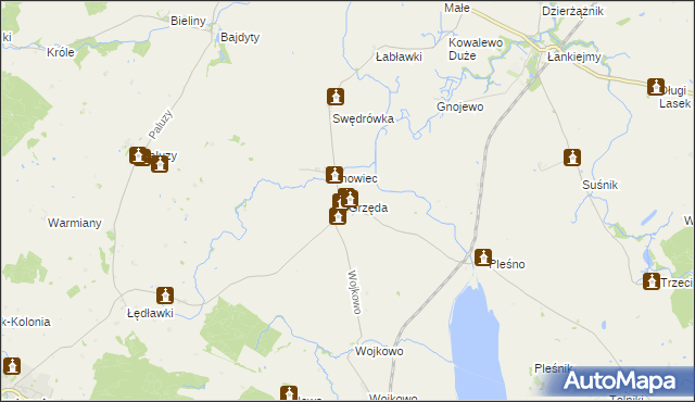 mapa Grzęda gmina Bisztynek, Grzęda gmina Bisztynek na mapie Targeo