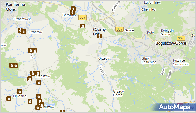 mapa Grzędy gmina Czarny Bór, Grzędy gmina Czarny Bór na mapie Targeo