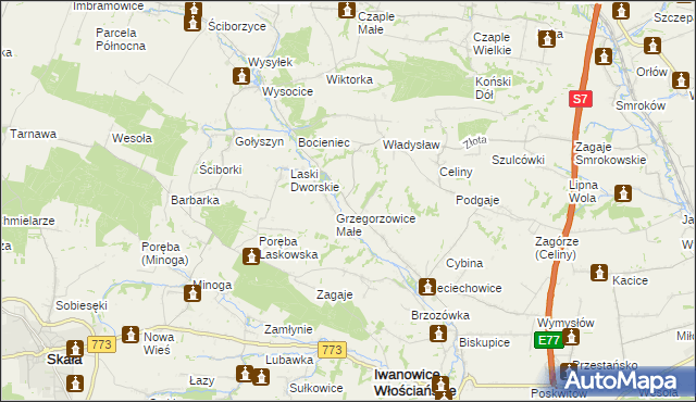 mapa Grzegorzowice Wielkie, Grzegorzowice Wielkie na mapie Targeo