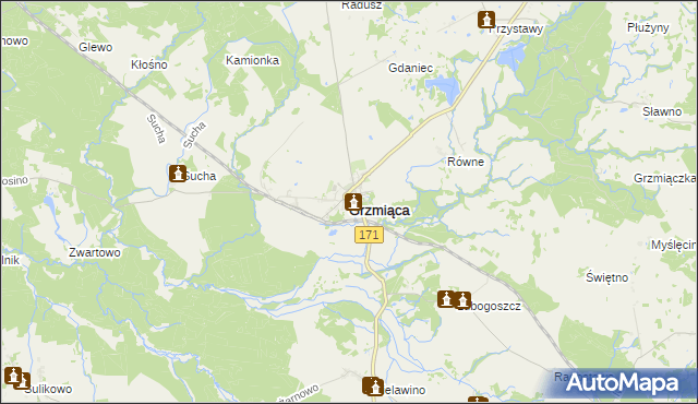 mapa Grzmiąca powiat szczecinecki, Grzmiąca powiat szczecinecki na mapie Targeo