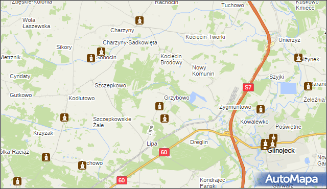 mapa Grzybowo gmina Raciąż, Grzybowo gmina Raciąż na mapie Targeo