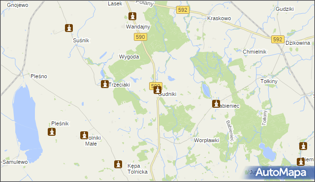 mapa Gudniki gmina Korsze, Gudniki gmina Korsze na mapie Targeo