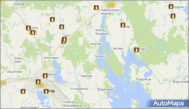 mapa Gulbity gmina Morąg, Gulbity gmina Morąg na mapie Targeo