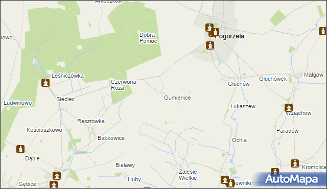 mapa Gumienice gmina Pogorzela, Gumienice gmina Pogorzela na mapie Targeo