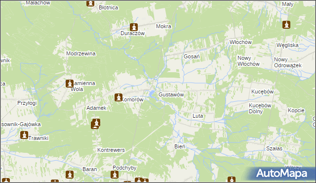 mapa Gustawów gmina Stąporków, Gustawów gmina Stąporków na mapie Targeo