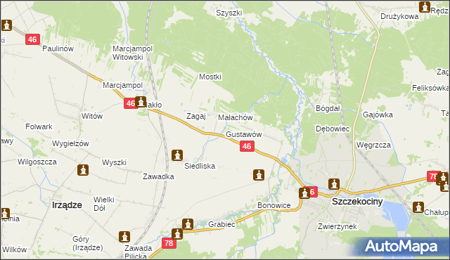 mapa Gustawów gmina Szczekociny, Gustawów gmina Szczekociny na mapie Targeo