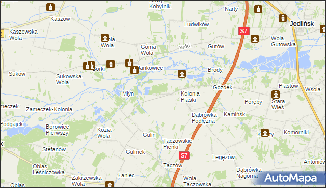 mapa Gustawów gmina Zakrzew, Gustawów gmina Zakrzew na mapie Targeo