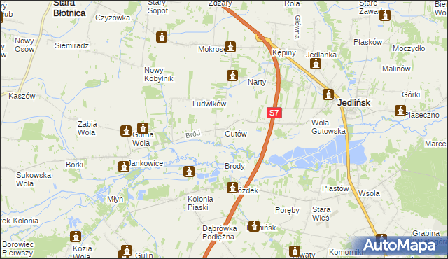 mapa Gutów gmina Jedlińsk, Gutów gmina Jedlińsk na mapie Targeo