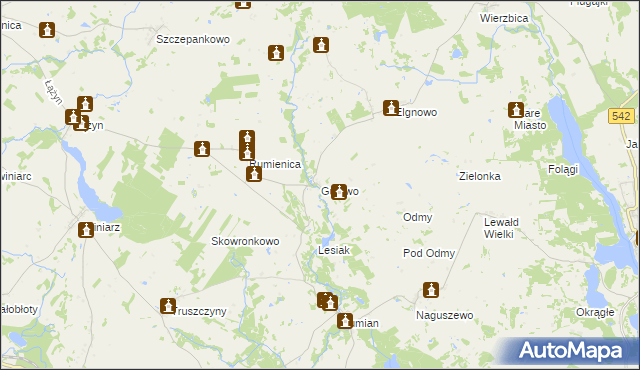 mapa Gutowo gmina Lubawa, Gutowo gmina Lubawa na mapie Targeo
