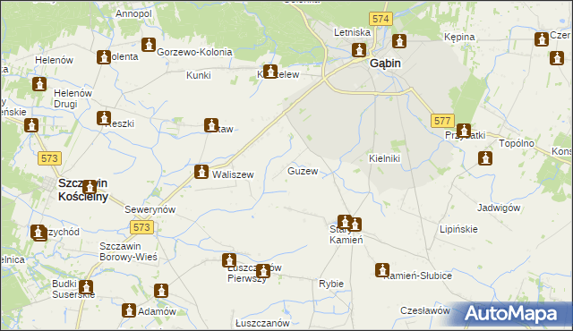 mapa Guzew gmina Gąbin, Guzew gmina Gąbin na mapie Targeo