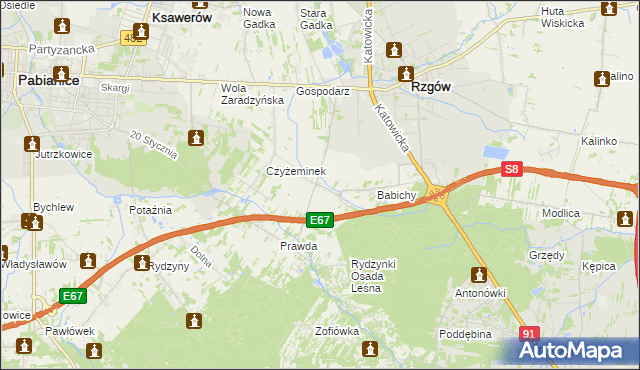 mapa Guzew gmina Rzgów, Guzew gmina Rzgów na mapie Targeo