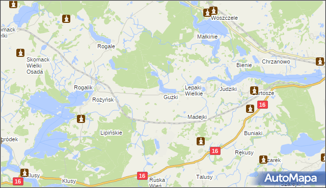 mapa Guzki gmina Ełk, Guzki gmina Ełk na mapie Targeo