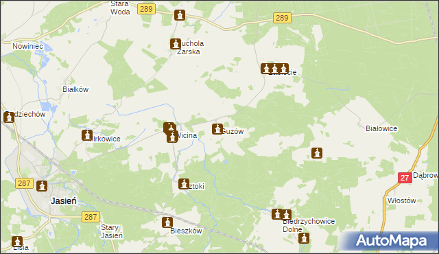 mapa Guzów gmina Jasień, Guzów gmina Jasień na mapie Targeo