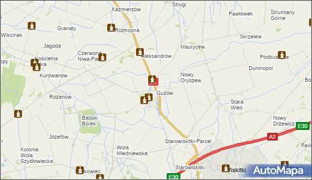 mapa Guzów gmina Wiskitki, Guzów gmina Wiskitki na mapie Targeo