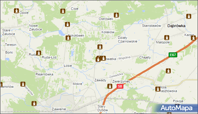 mapa Guzowatka gmina Dąbrówka, Guzowatka gmina Dąbrówka na mapie Targeo