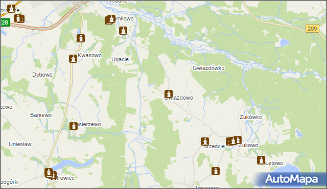 mapa Gwiazdowo gmina Sławno, Gwiazdowo gmina Sławno na mapie Targeo