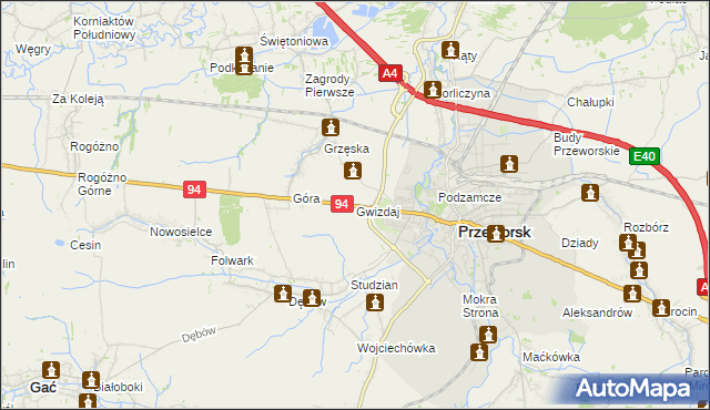 mapa Gwizdaj, Gwizdaj na mapie Targeo