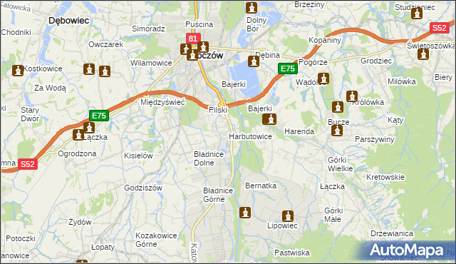 mapa Harbutowice gmina Skoczów, Harbutowice gmina Skoczów na mapie Targeo