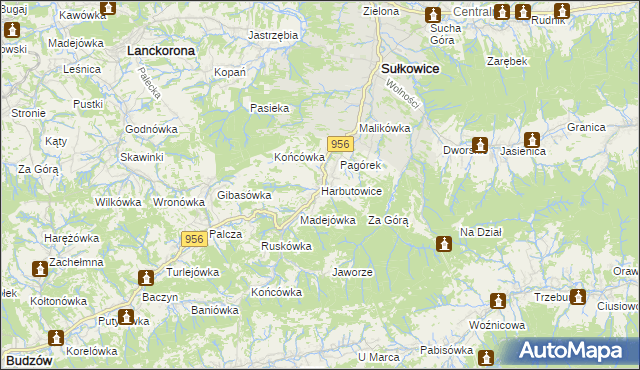 mapa Harbutowice gmina Sułkowice, Harbutowice gmina Sułkowice na mapie Targeo