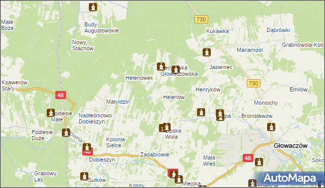 mapa Helenów gmina Głowaczów, Helenów gmina Głowaczów na mapie Targeo