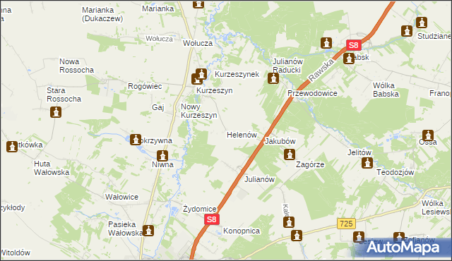 mapa Helenów gmina Rawa Mazowiecka, Helenów gmina Rawa Mazowiecka na mapie Targeo