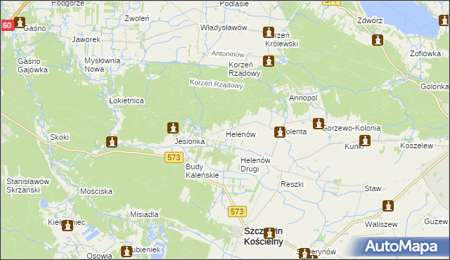 mapa Helenów gmina Szczawin Kościelny, Helenów gmina Szczawin Kościelny na mapie Targeo