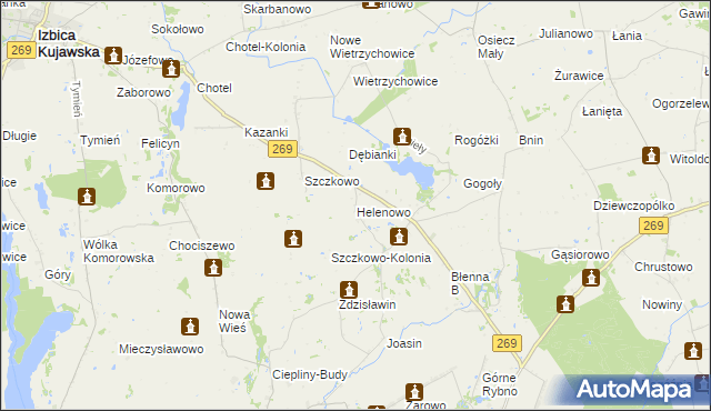 mapa Helenowo gmina Izbica Kujawska, Helenowo gmina Izbica Kujawska na mapie Targeo