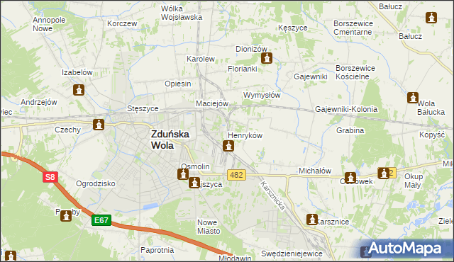 mapa Henryków gmina Zduńska Wola, Henryków gmina Zduńska Wola na mapie Targeo