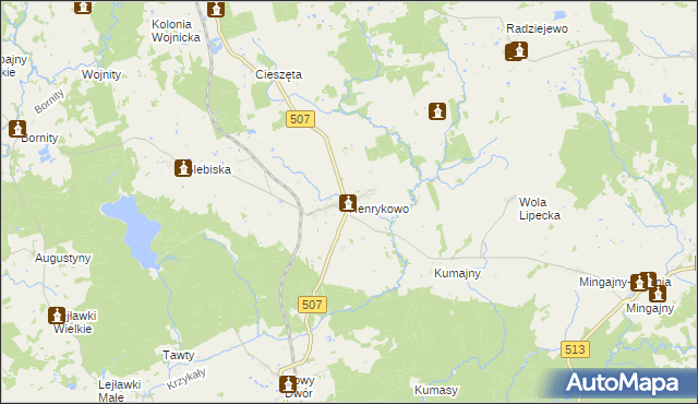 mapa Henrykowo gmina Orneta, Henrykowo gmina Orneta na mapie Targeo