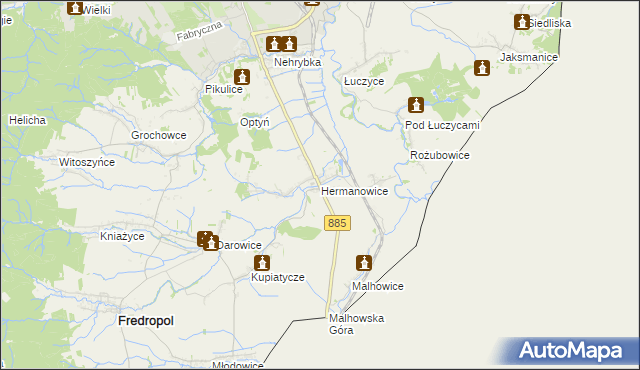 mapa Hermanowice, Hermanowice na mapie Targeo