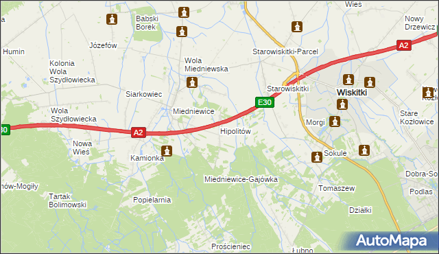 mapa Hipolitów gmina Wiskitki, Hipolitów gmina Wiskitki na mapie Targeo