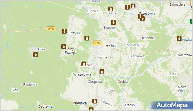 mapa Hucina, Hucina na mapie Targeo