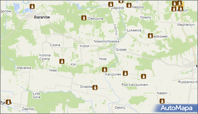 mapa Huta gmina Baranów, Huta gmina Baranów na mapie Targeo