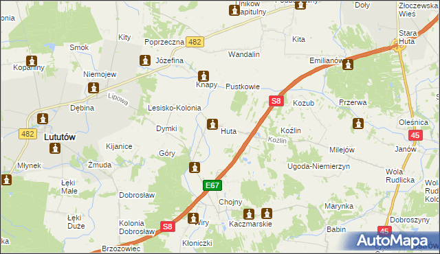 mapa Huta gmina Lututów, Huta gmina Lututów na mapie Targeo