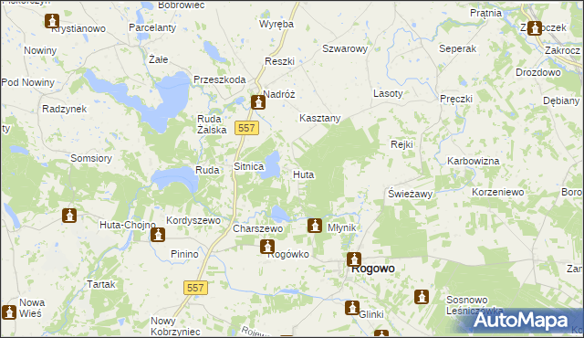 mapa Huta gmina Rogowo, Huta gmina Rogowo na mapie Targeo