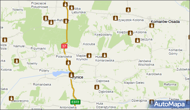 mapa Huta Komarowska, Huta Komarowska na mapie Targeo