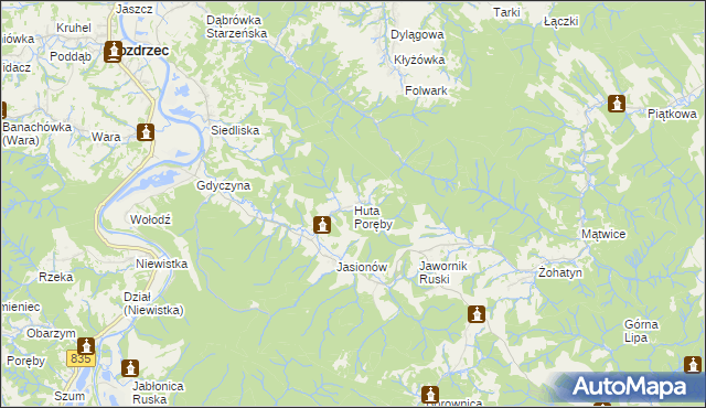 mapa Huta Poręby, Huta Poręby na mapie Targeo