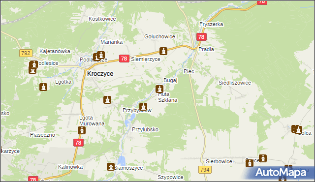 mapa Huta Szklana gmina Kroczyce, Huta Szklana gmina Kroczyce na mapie Targeo