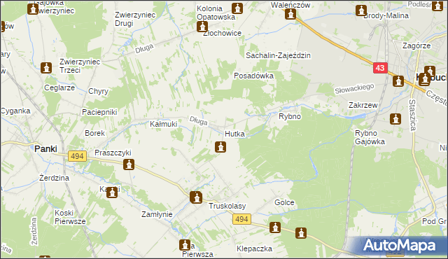 mapa Hutka gmina Wręczyca Wielka, Hutka gmina Wręczyca Wielka na mapie Targeo