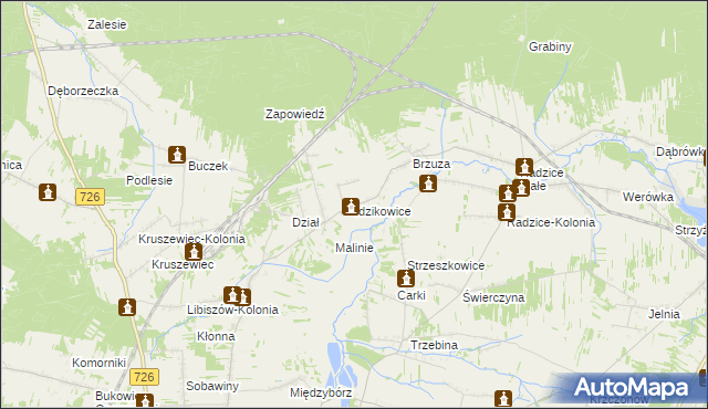 mapa Idzikowice gmina Drzewica, Idzikowice gmina Drzewica na mapie Targeo