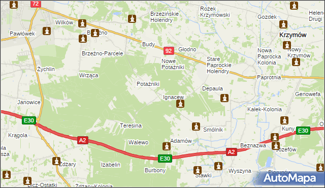 mapa Ignacew gmina Krzymów, Ignacew gmina Krzymów na mapie Targeo