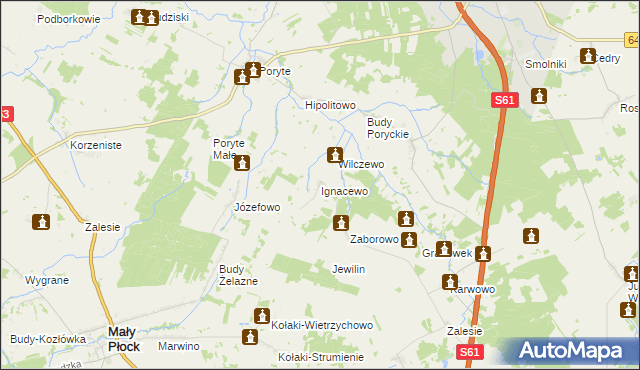 mapa Ignacewo gmina Stawiski, Ignacewo gmina Stawiski na mapie Targeo