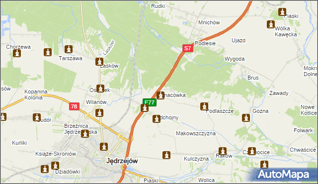 mapa Ignacówka gmina Jędrzejów, Ignacówka gmina Jędrzejów na mapie Targeo