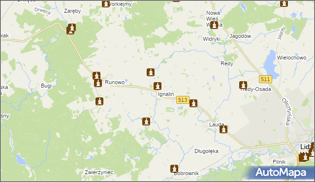 mapa Ignalin gmina Lidzbark Warmiński, Ignalin gmina Lidzbark Warmiński na mapie Targeo