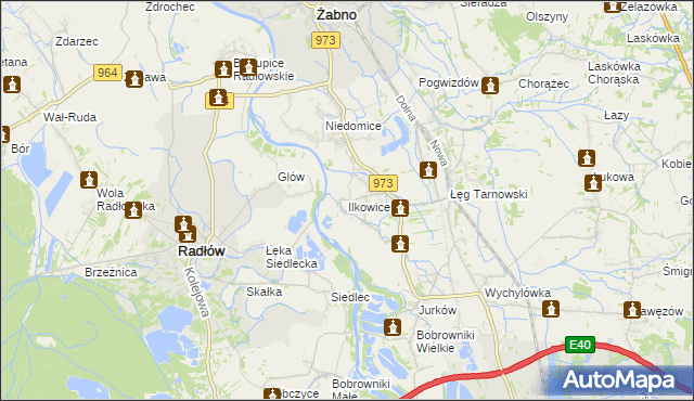 mapa Ilkowice gmina Żabno, Ilkowice gmina Żabno na mapie Targeo