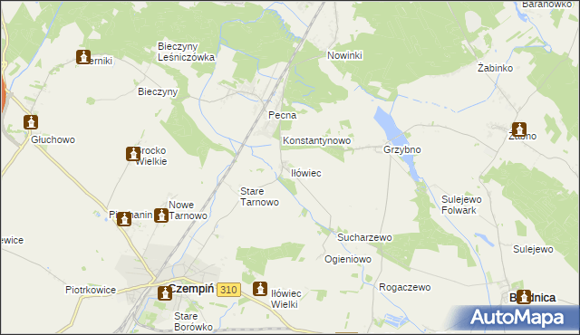 mapa Iłówiec gmina Brodnica, Iłówiec gmina Brodnica na mapie Targeo