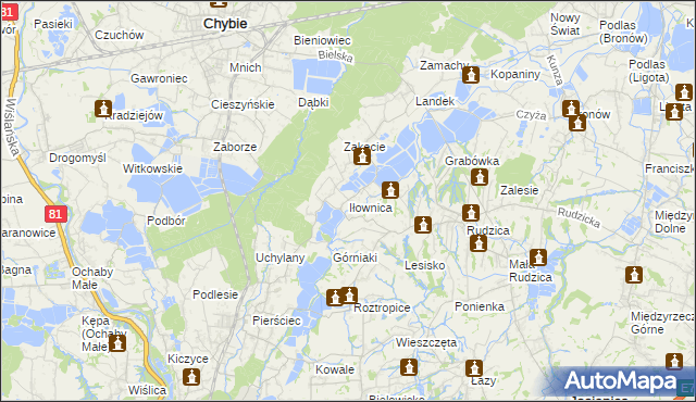 mapa Iłownica gmina Jasienica, Iłownica gmina Jasienica na mapie Targeo