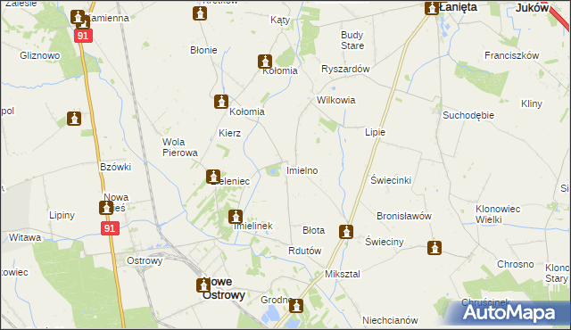 mapa Imielno gmina Nowe Ostrowy, Imielno gmina Nowe Ostrowy na mapie Targeo