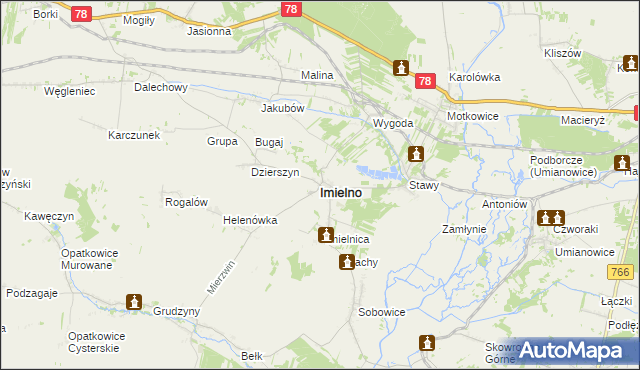 mapa Imielno powiat jędrzejowski, Imielno powiat jędrzejowski na mapie Targeo